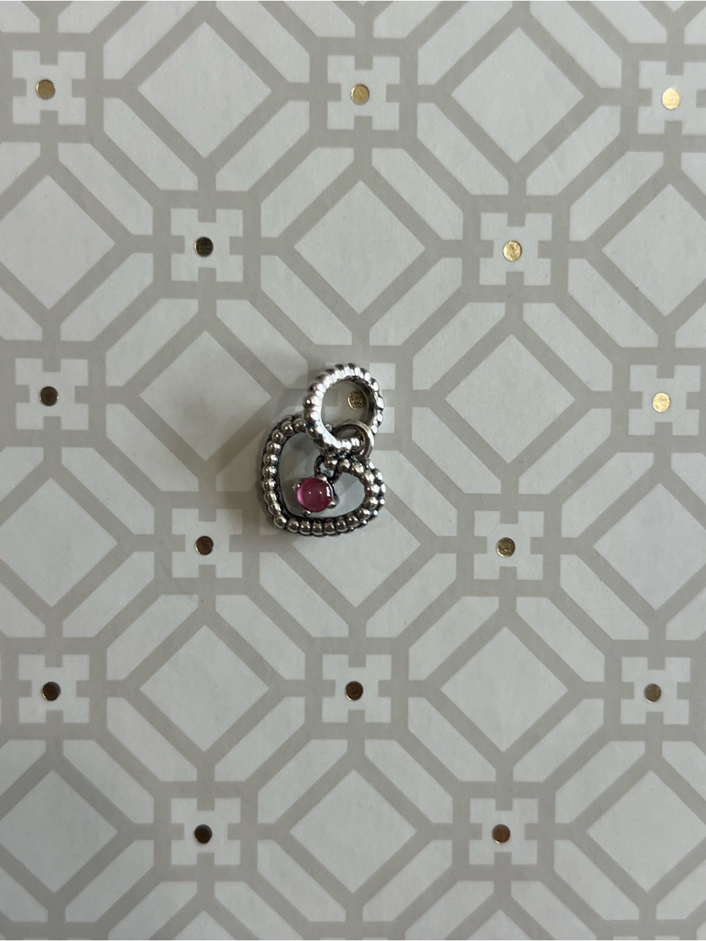 Pandora Silver Heart Charm with Pink Stone